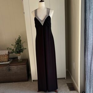 Dave & Johnny Elegant Black Maxi Dress with Silver Accents
